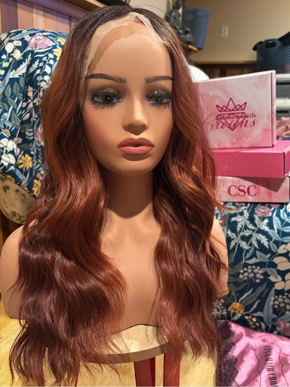 CSC Luxury Wavy Lace Front Wig in Red-Brown Ombre